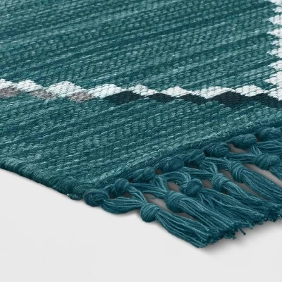 7' X 10' Soft Moroccan Woven Tapestry With Double Knot Fringe Outdoor Rug Teal - Opalhouse™ 3 7' X 10' Soft Moroccan Woven Tapestry With Double Knot Fringe Outdoor Rug Teal - Opalhouse™ - Image 2
