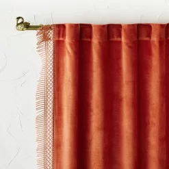 1pc Light Filtering Velvet Macrame Trim Window Curtain Panel Burnt Orange - Opalhouse™ Designed With Jungalow™ -Opalhouse GUEST 9bfd56a0 ad5c 4df0 98b1 851ec6623ce3